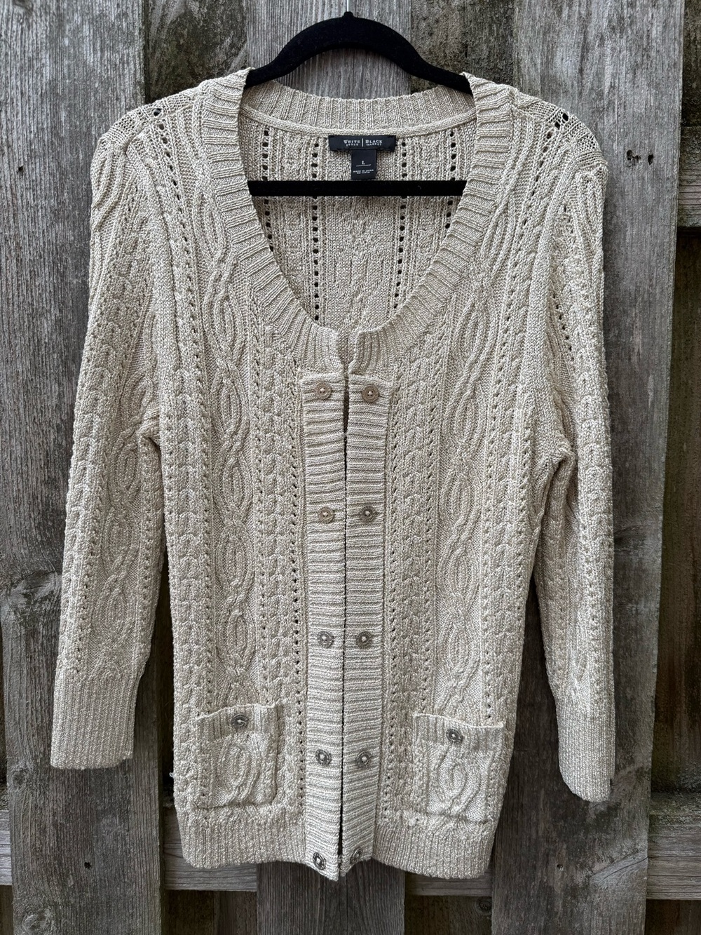 Metallic Beige Cable Knit Cardigan